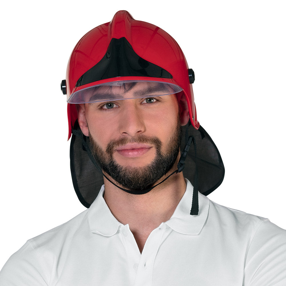 Casque Pompier Rouge avec Visière et Protection Nuque