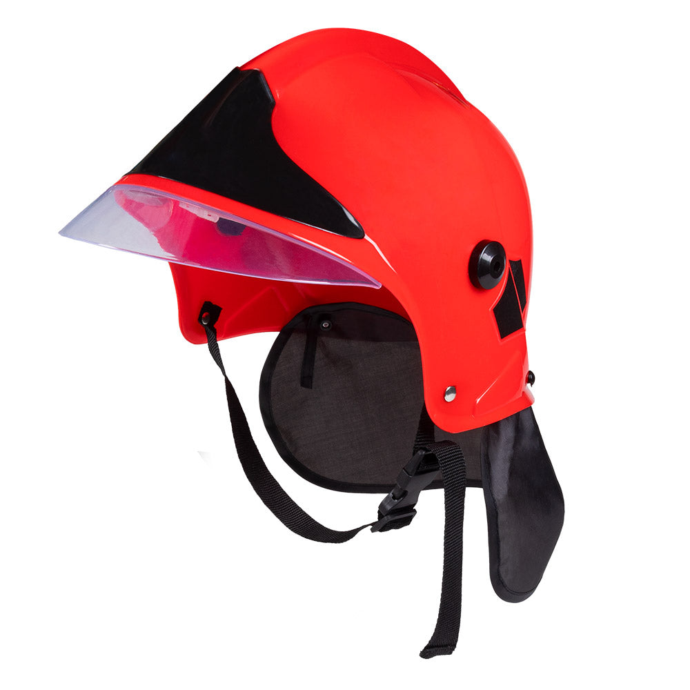 Casque Pompier Rouge avec Visière et Protection Nuque