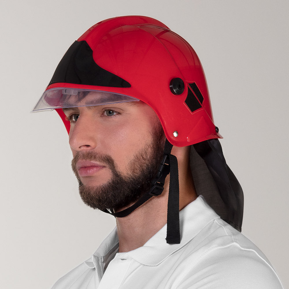 Casque Pompier Rouge avec Visière et Protection Nuque