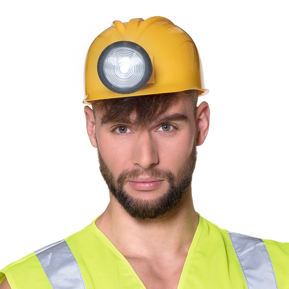 Casque de Mineur avec Lampe LED Frontale - Déguisement Ouvrier