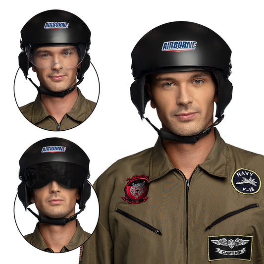 Casque Pilote Airborne Noir avec Accessoires - Déguisement Militaire