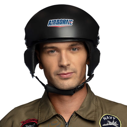 Casque Pilote Airborne Noir avec Accessoires - Déguisement Militaire
