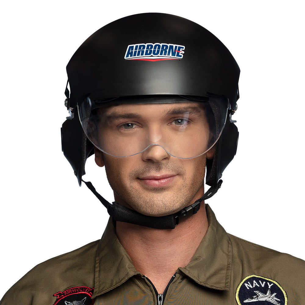 Casque Pilote Airborne Noir avec Accessoires - Déguisement Militaire