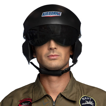 Casque Pilote Airborne Noir avec Accessoires - Déguisement Militaire