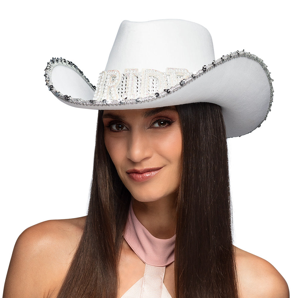 Chapeau Cowboy Blanc Strass Luxe - Accessoire Fête Adulte