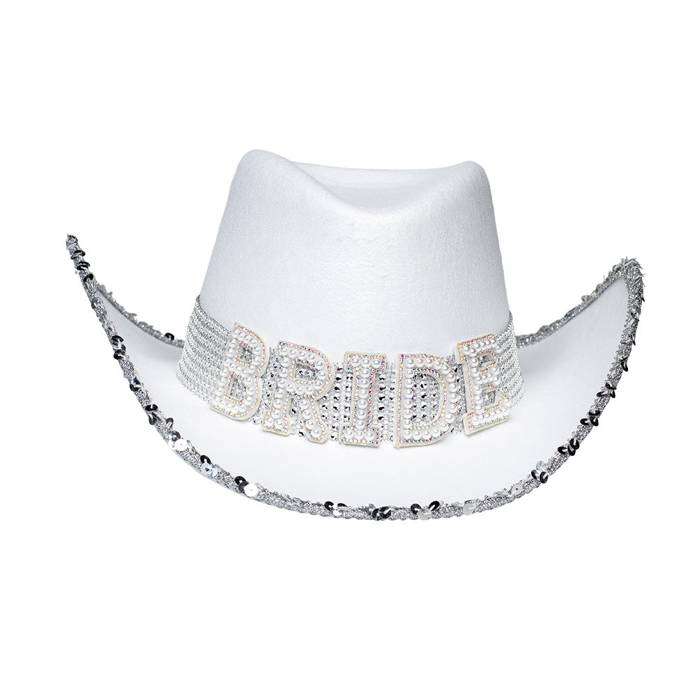 Chapeau Cowboy Blanc Strass Luxe - Accessoire Fête Adulte