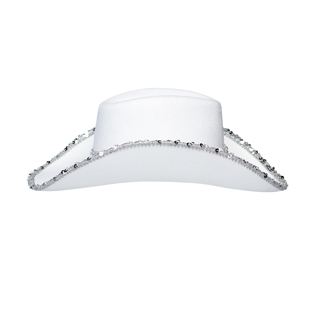 Chapeau Cowboy Blanc Strass Luxe - Accessoire Fête Adulte