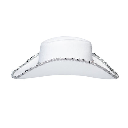 Chapeau Cowboy Blanc Strass Luxe - Accessoire Fête Adulte