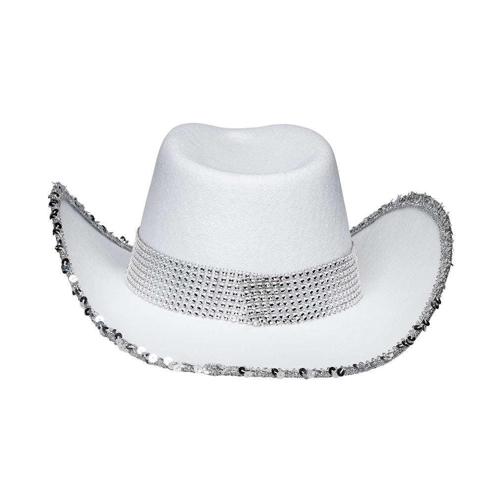 Chapeau Cowboy Blanc Strass Luxe - Accessoire Fête Adulte
