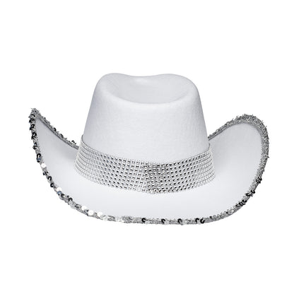 Chapeau Cowboy Blanc Strass Luxe - Accessoire Fête Adulte