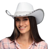Chapeau Cowboy Blanc Strass Adulte - Accessoire Soirée