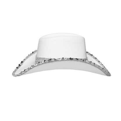 Chapeau Cowboy Blanc Strass Adulte - Accessoire Soirée