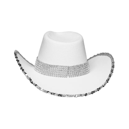 Chapeau Cowboy Blanc Strass Adulte - Accessoire Soirée