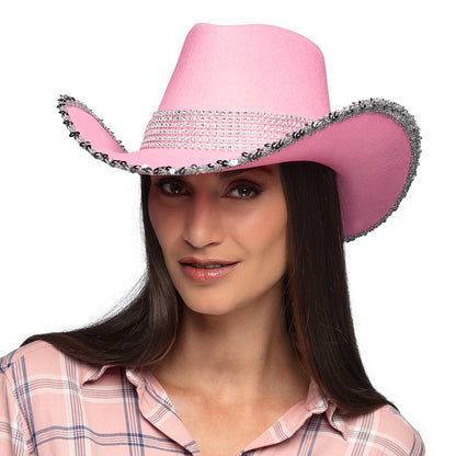 Chapeau Cowboy Rose Paillettes - Accessoire Fête Adulte