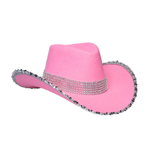 Chapeau Cowboy Rose Paillettes - Accessoire Fête Adulte