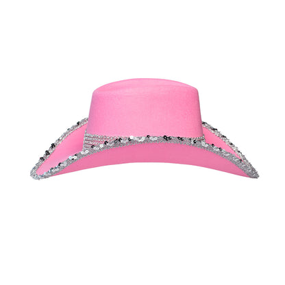Chapeau Cowboy Rose Paillettes - Accessoire Fête Adulte