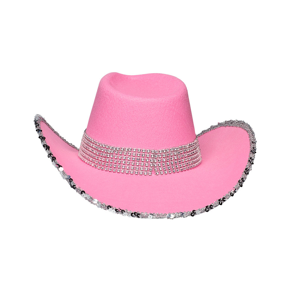 Chapeau Cowboy Rose Paillettes - Accessoire Fête Adulte