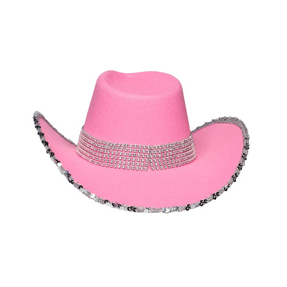 Chapeau Cowboy Rose Paillettes - Accessoire Fête Adulte