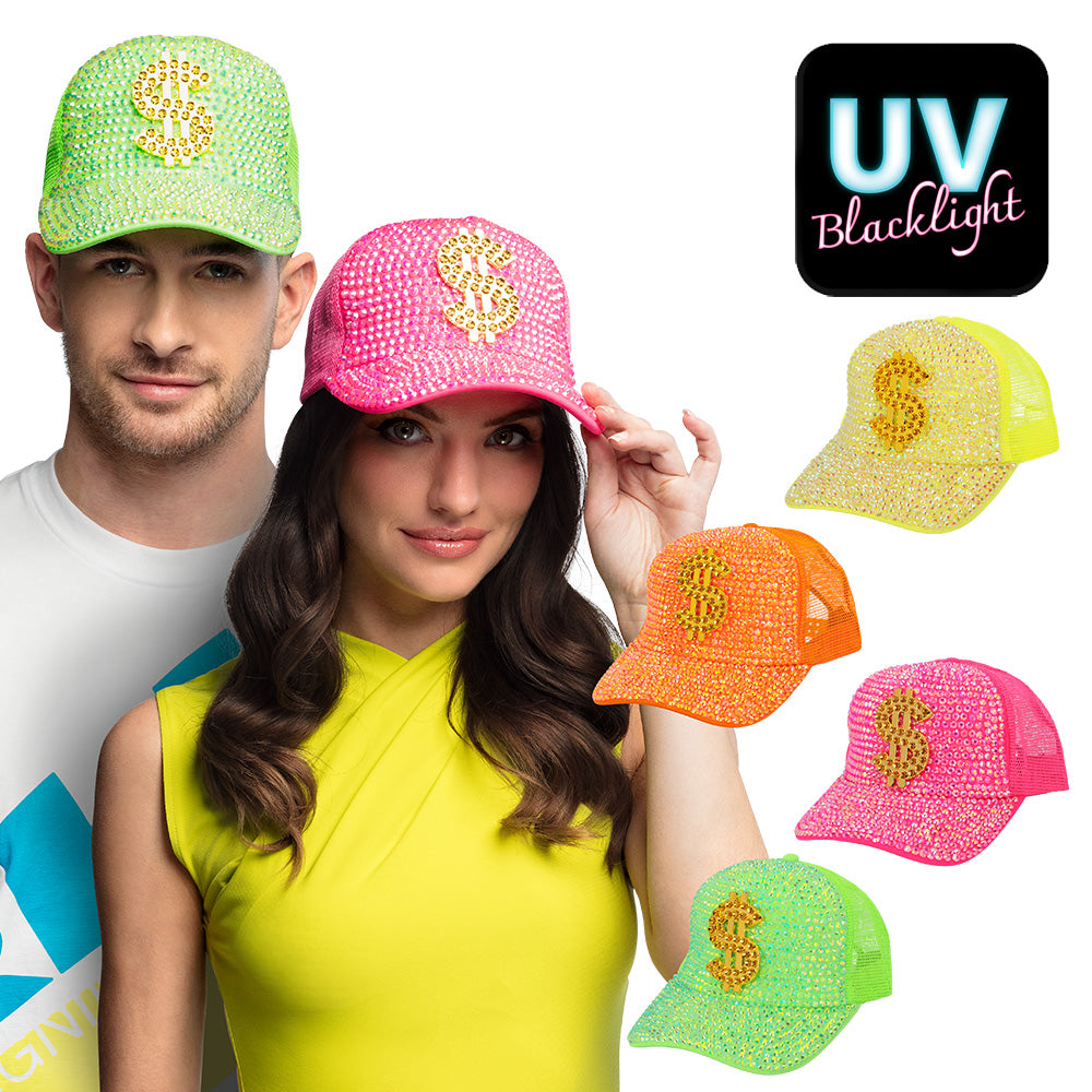 Casquette Sequins Dollars Fluo - Accessoire Disco Party