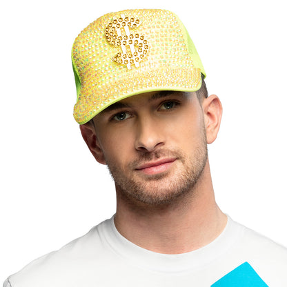 Casquette Sequins Dollars Fluo - Accessoire Disco Party