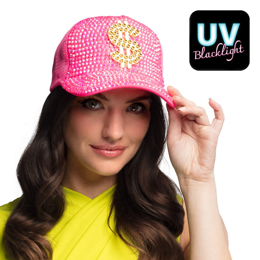Casquette Rose Paillettes Dollar Bling UV Blacklight
