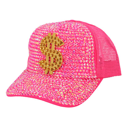 Casquette Rose Paillettes Dollar Bling UV Blacklight