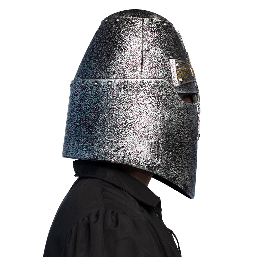Casque Chevalier Médiéval Gris avec Croix Dorée