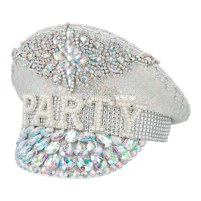 Bonnet Pirate Sequins Argent avec Cristaux - Déguisement Adulte