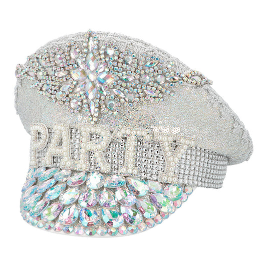Bonnet Pirate Sequins Argent avec Cristaux - Déguisement Adulte