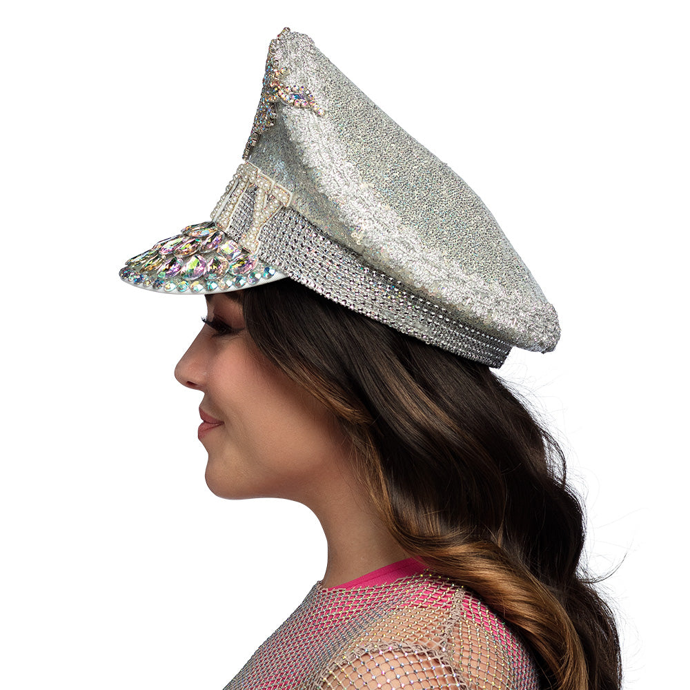 Bonnet Pirate Sequins Argent avec Cristaux - Déguisement Adulte