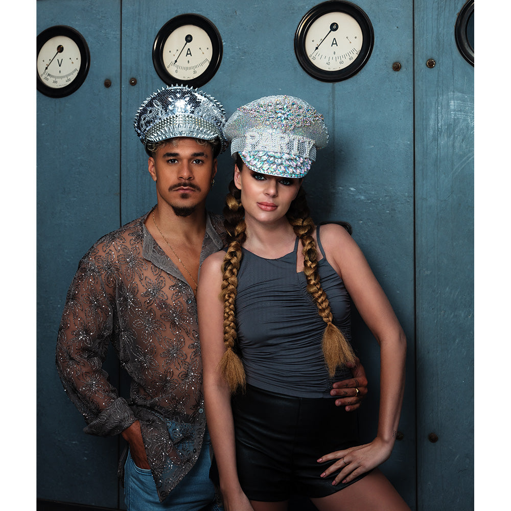 Bonnet Pirate Sequins Argent avec Cristaux - Déguisement Adulte