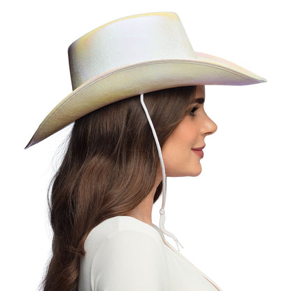 Chapeau Cowboy Holographique Rose Irisé - Accessoire Déguisement
