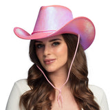 Chapeau Cow-girl Rose Paillettes Irisé - Accessoire Fête