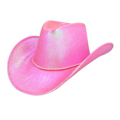 Chapeau Cow-girl Rose Paillettes Irisé - Accessoire Fête