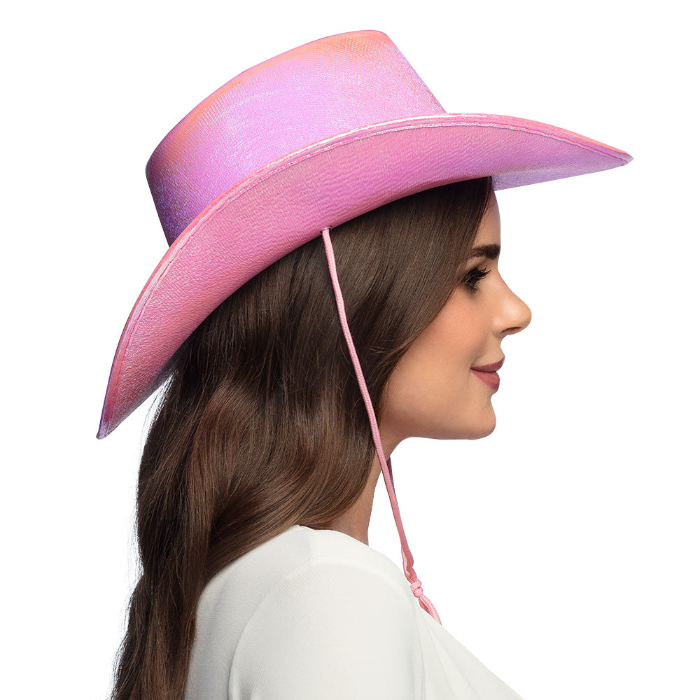Chapeau Cow-girl Rose Paillettes Irisé - Accessoire Fête