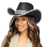 Chapeau Cowboy Noir Pailletté Argent - Accessoire Déguisement Adulte