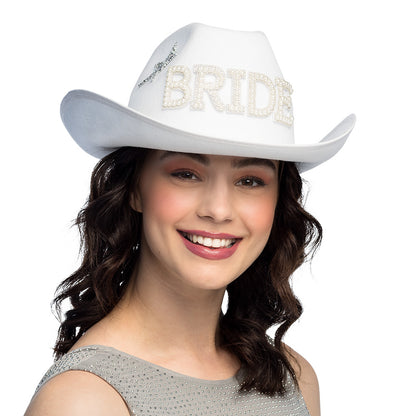 Chapeau Cowboy Mariée Blanc avec Paillettes et Étoiles