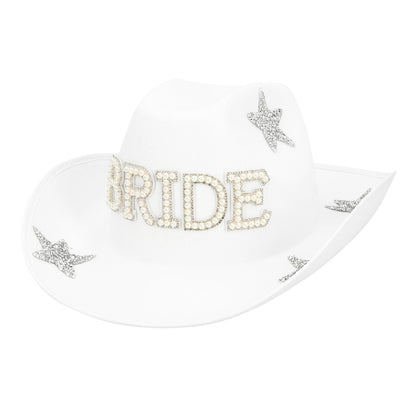 Chapeau Cowboy Mariée Blanc avec Paillettes et Étoiles