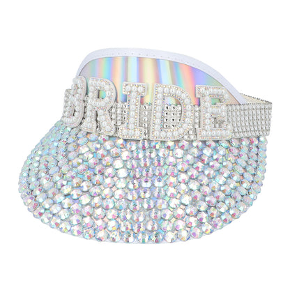 Casquette de Mariage Bride Cristaux Holographique Blanc Brillant
