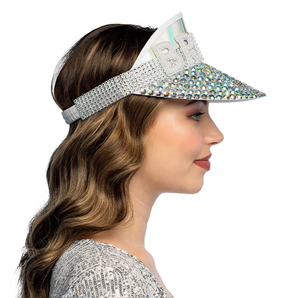 Casquette de Mariage Bride Cristaux Holographique Blanc Brillant