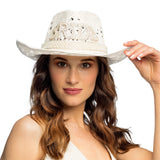 Chapeau Cowboy Blanc Dentelle Perlé - Accessoire Soirée Festive