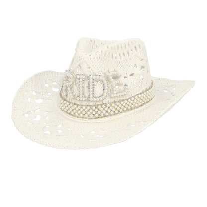 Chapeau Cowboy Blanc Dentelle Perlé - Accessoire Soirée Festive