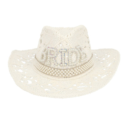 Chapeau Cowboy Blanc Dentelle Perlé - Accessoire Soirée Festive