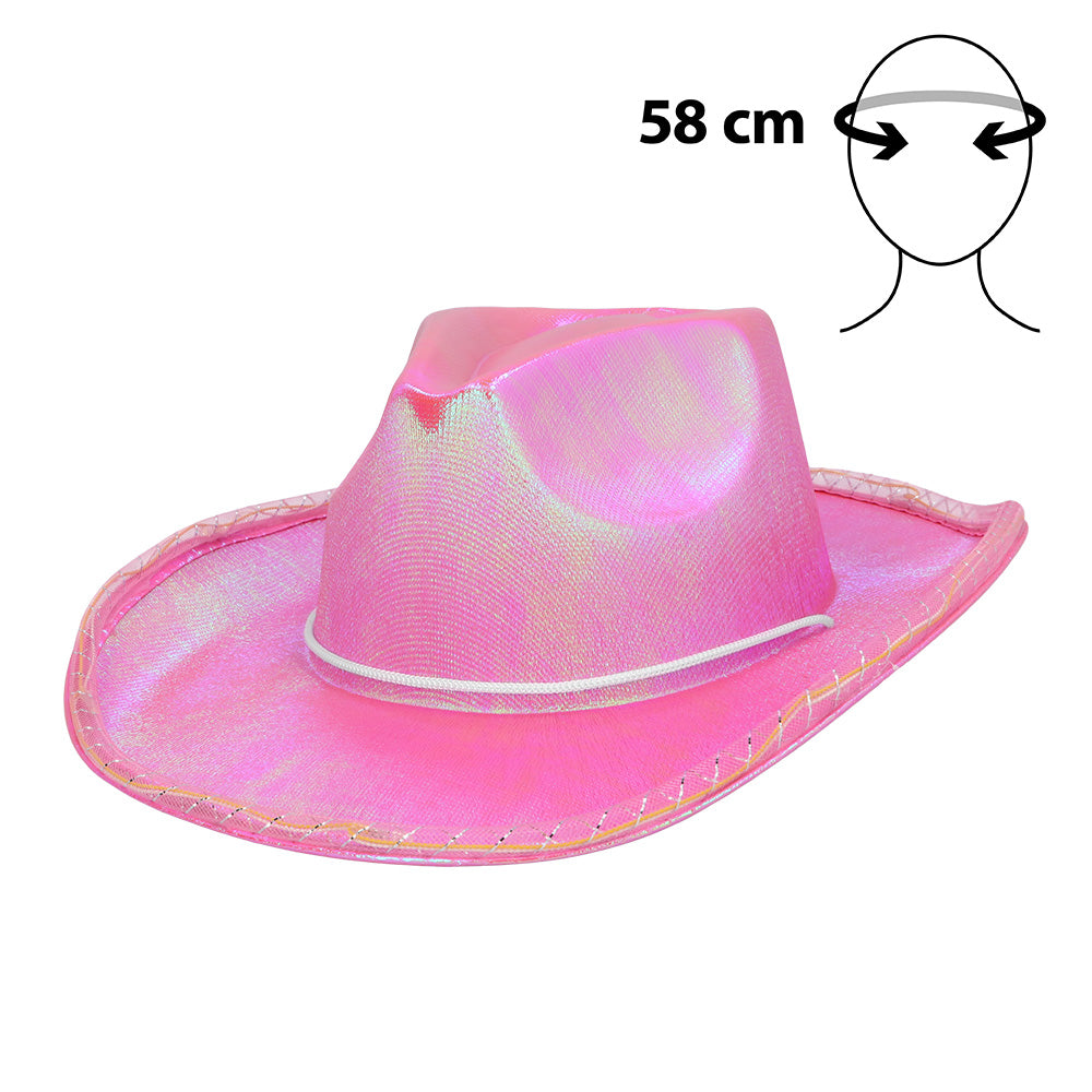 Chapeau Cowboy Rose Fluo LED - 3 Modes de Lumière