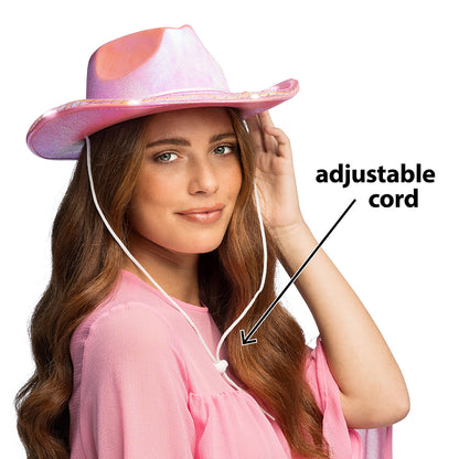 Chapeau Cowboy Rose Fluo LED - 3 Modes de Lumière