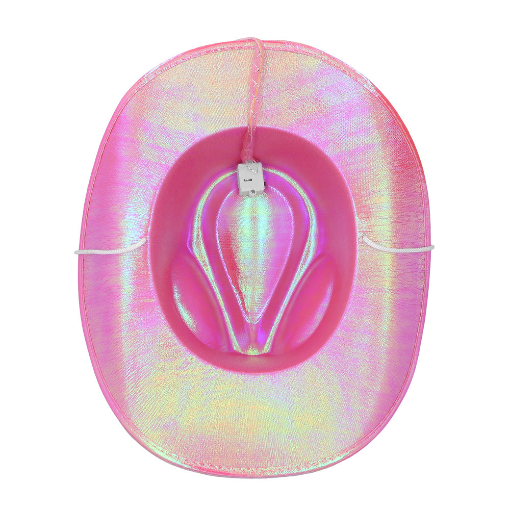 Chapeau Cowboy Rose Fluo LED - 3 Modes de Lumière