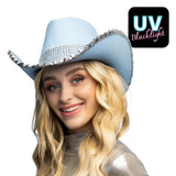 Chapeau Cowboy Bleu Ciel Paillettes UV Blacklight