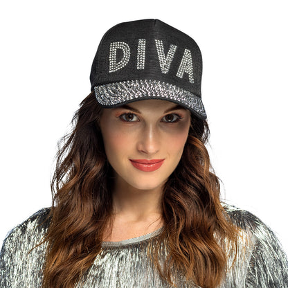 Casquette DIVA Noire Strass - Accessoire Soirée Glamour