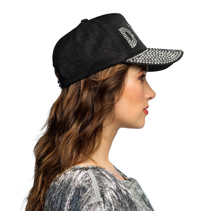 Casquette DIVA Noire Strass - Accessoire Soirée Glamour