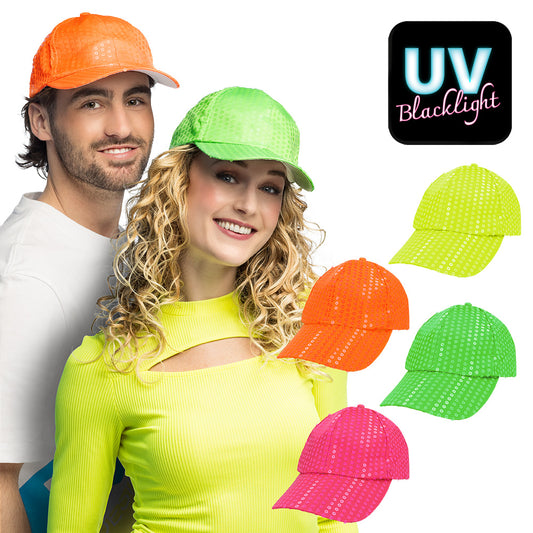 Casquette Sequins UV Blacklight - Fluo Rave Party